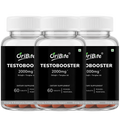 Three clear plastic bottles of OriBite Testobooler dietary supplement with white caps and black labels, arranged in a group on a white background.