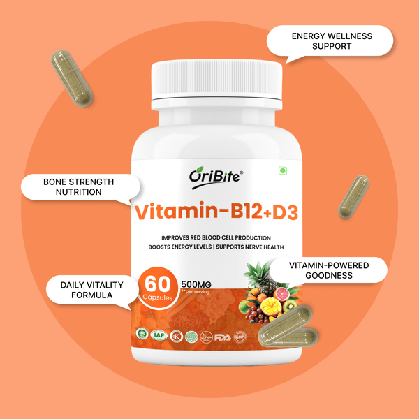 Vitamin B12 & D3 Capsules for Nerve & Bone Health - Oribite