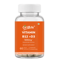 A clear plastic bottle of OriBite Vitamin B12 + D3 dietary supplement with a white cap and a bright orange label, containing 60 vegan capsules.