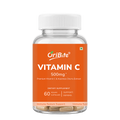 A bottle of OriBite Vitamin C 500mg dietary supplement capsules, featuring a bright orange label and a white cap, shown on a plain white background.