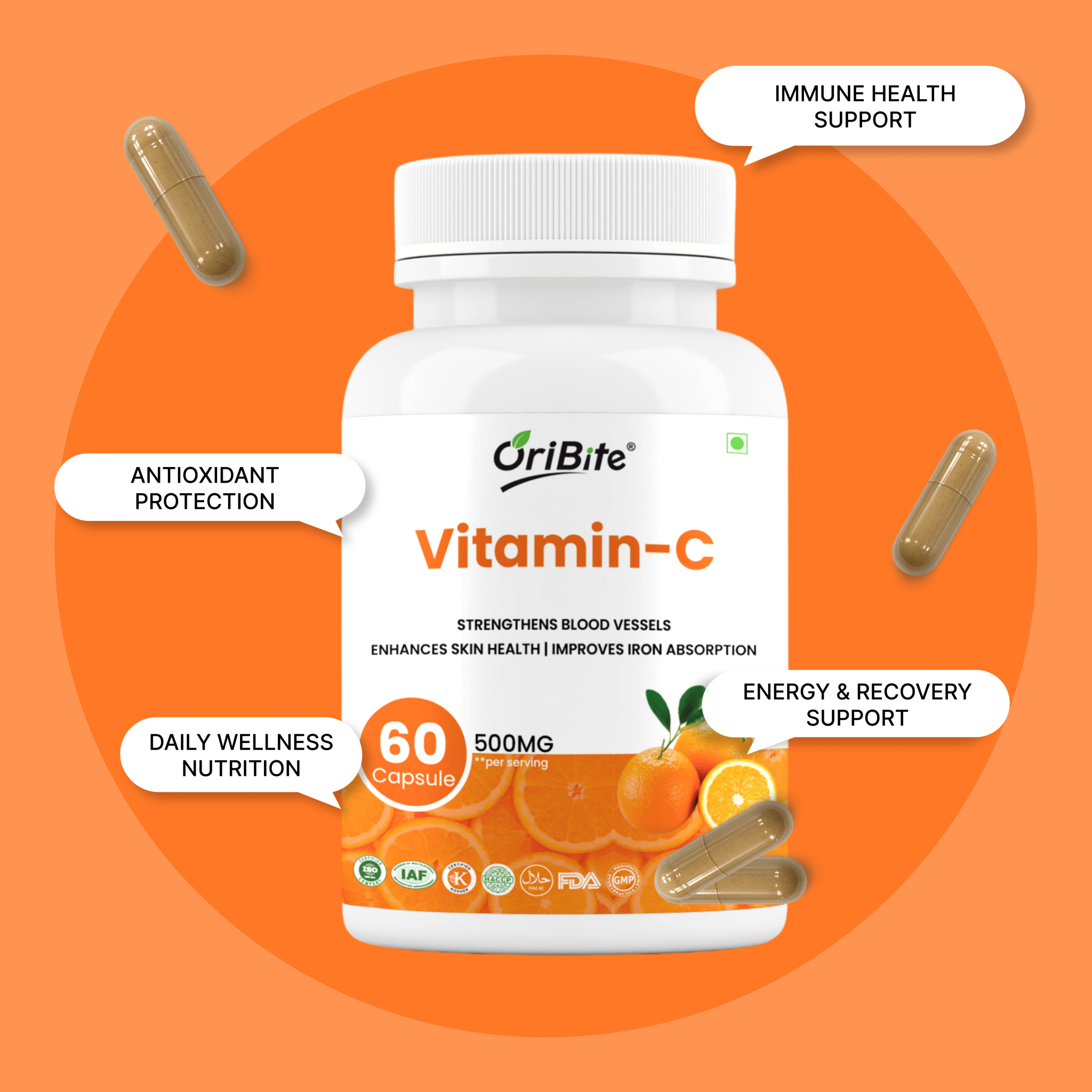 Vitamin C Capsules with Amla & Rosehip for Immunity - Oribite