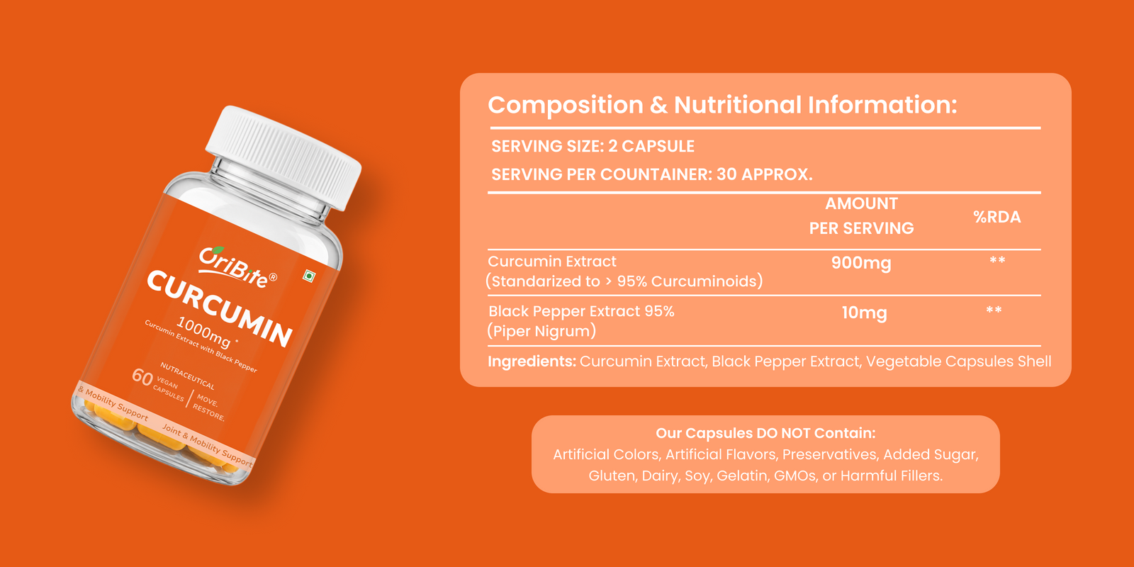 Curcumin Extract Capsules with Black Pepper for Inflammation & Joint Health