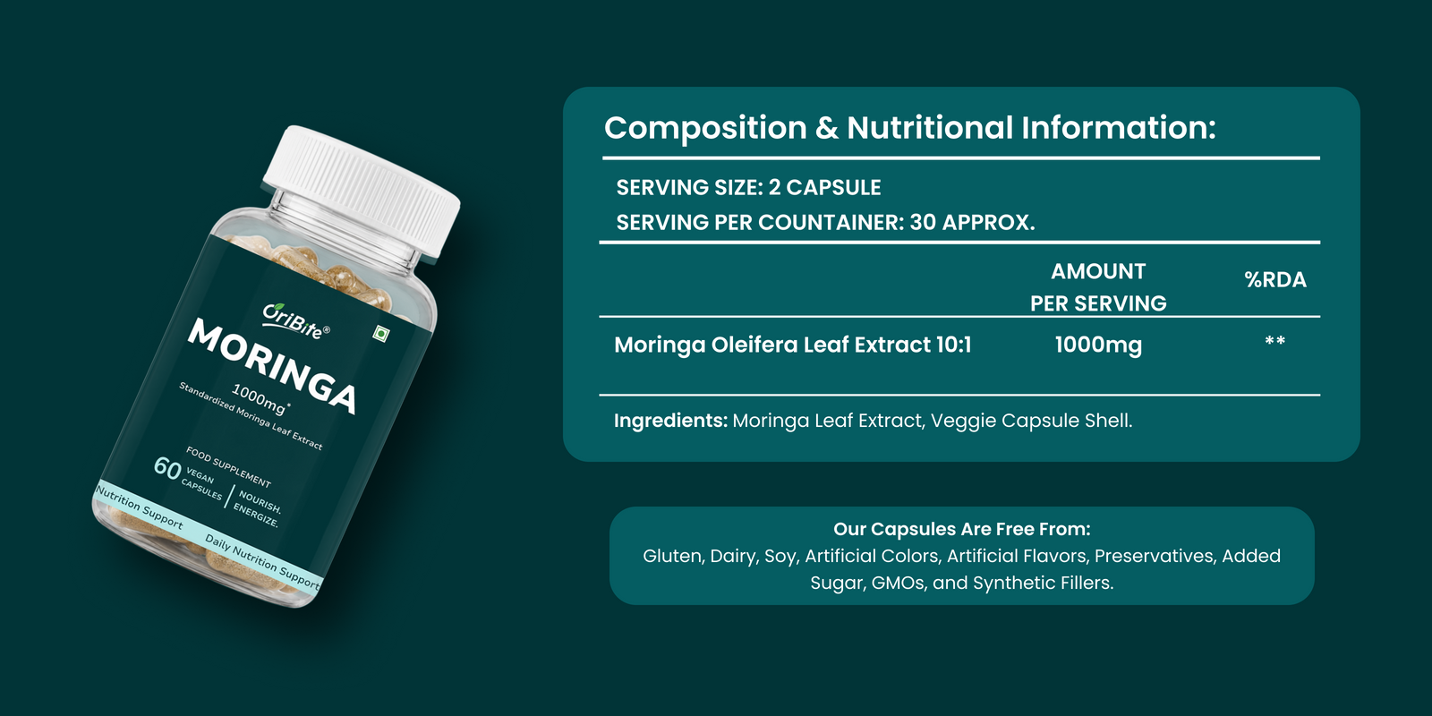 Moringa Oleifera Leaf Extract Capsules for Immunity & Nutrition