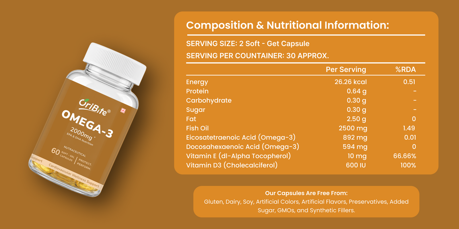 Omega 3 Fish Oil Softgel Capsules for Heart & Brain Health