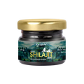 A glass jar of OriBite Gold Shilajit Resin with a metallic gold lid, set against a plain white background.