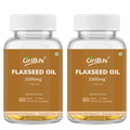 Two clear plastic bottles of OriBite Flaxseed Oil 1000mg, 60 vegan capsules each, shown side-by-side on a solid white background.