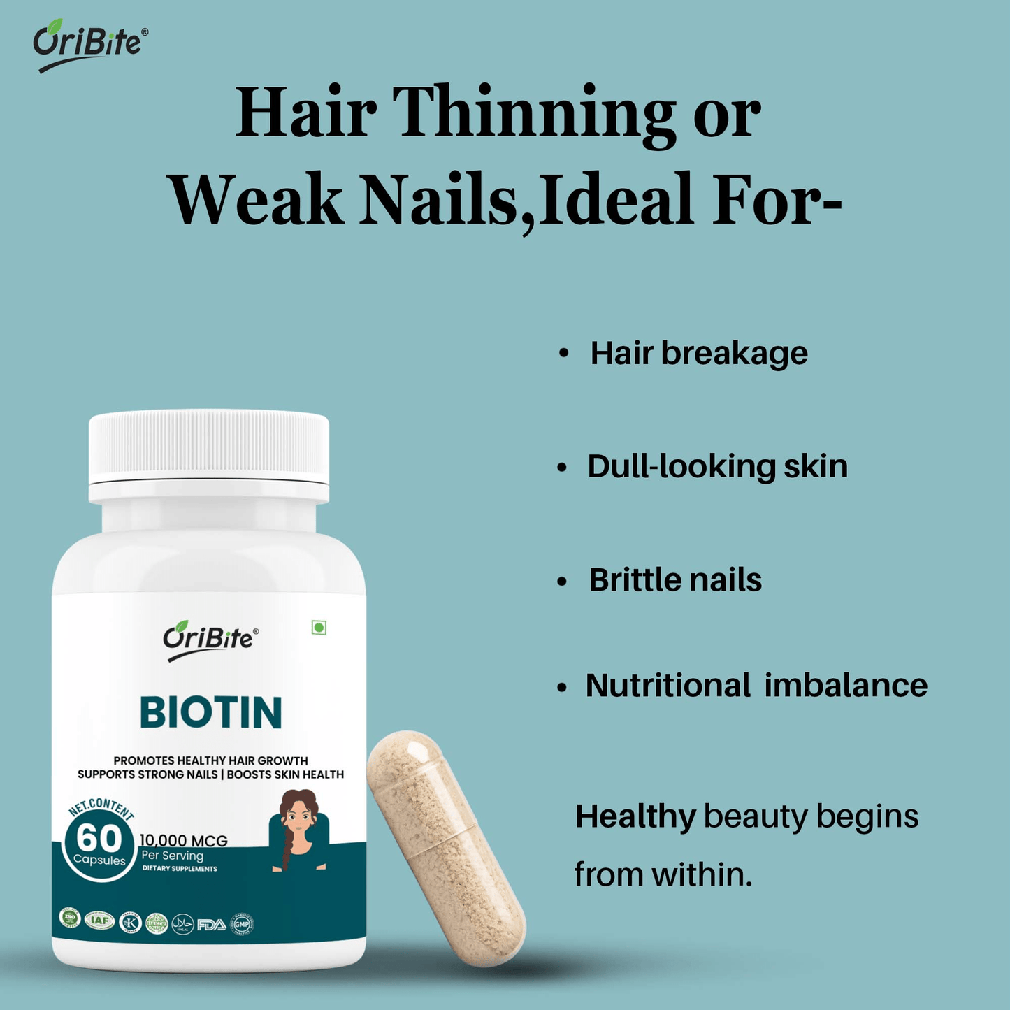 Biotin Capsules for Healthy Hair Skin & Nails - Oribite