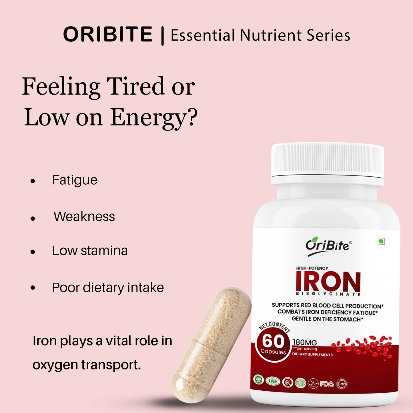 Iron Bisglycinate Capsules for Energy & Oxygen Transport