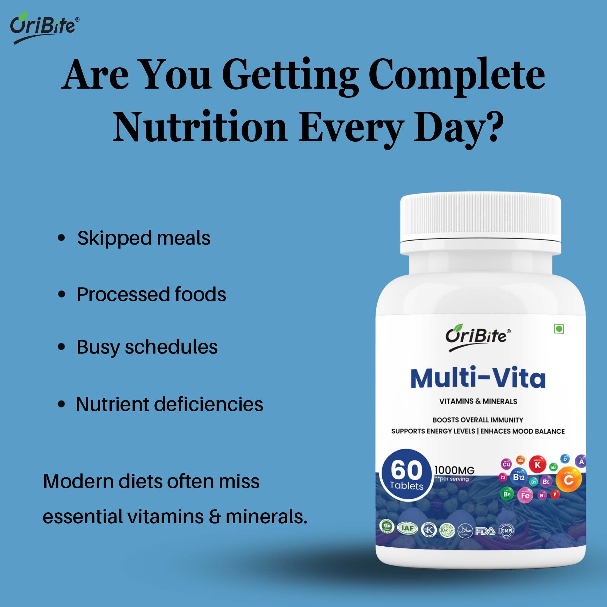 Multivitamin Tablets with Minerals & Herbal Blend for Immunity - Oribite