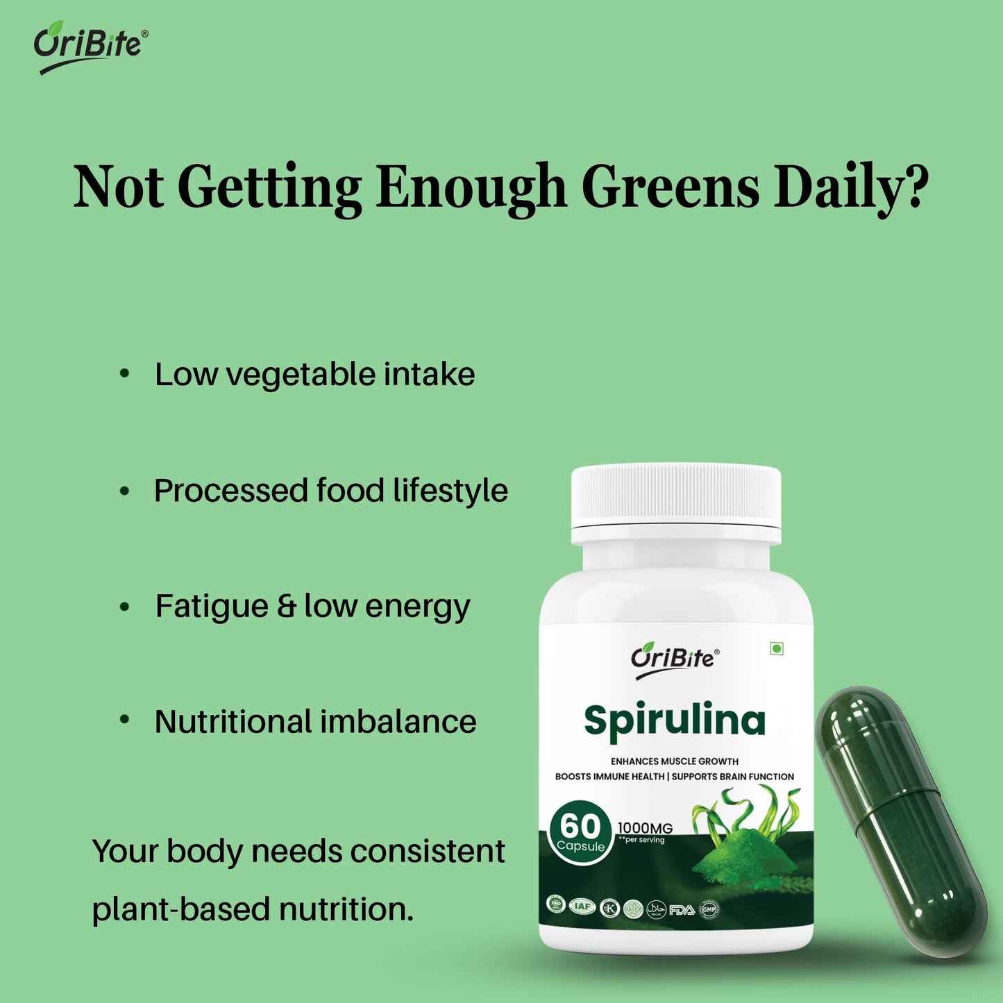 Spirulina Capsules for Plant Based Protein & Immunity
