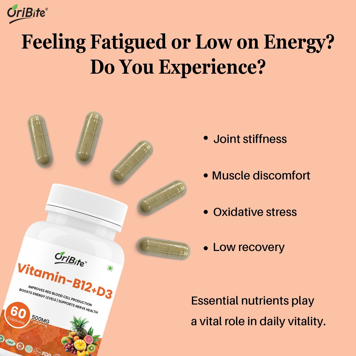 Vitamin B12 & D3 Capsules for Nerve & Bone Health