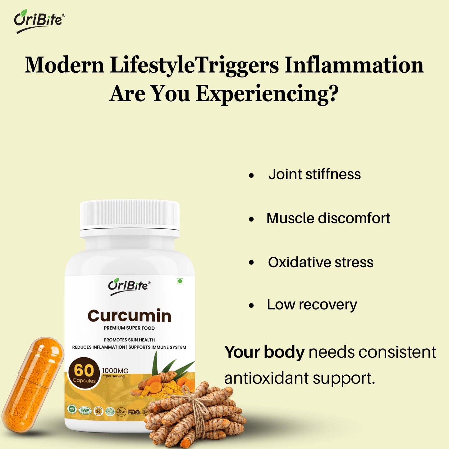 Curcumin Extract Capsules with Black Pepper for Inflammation & Joint Health - Oribite