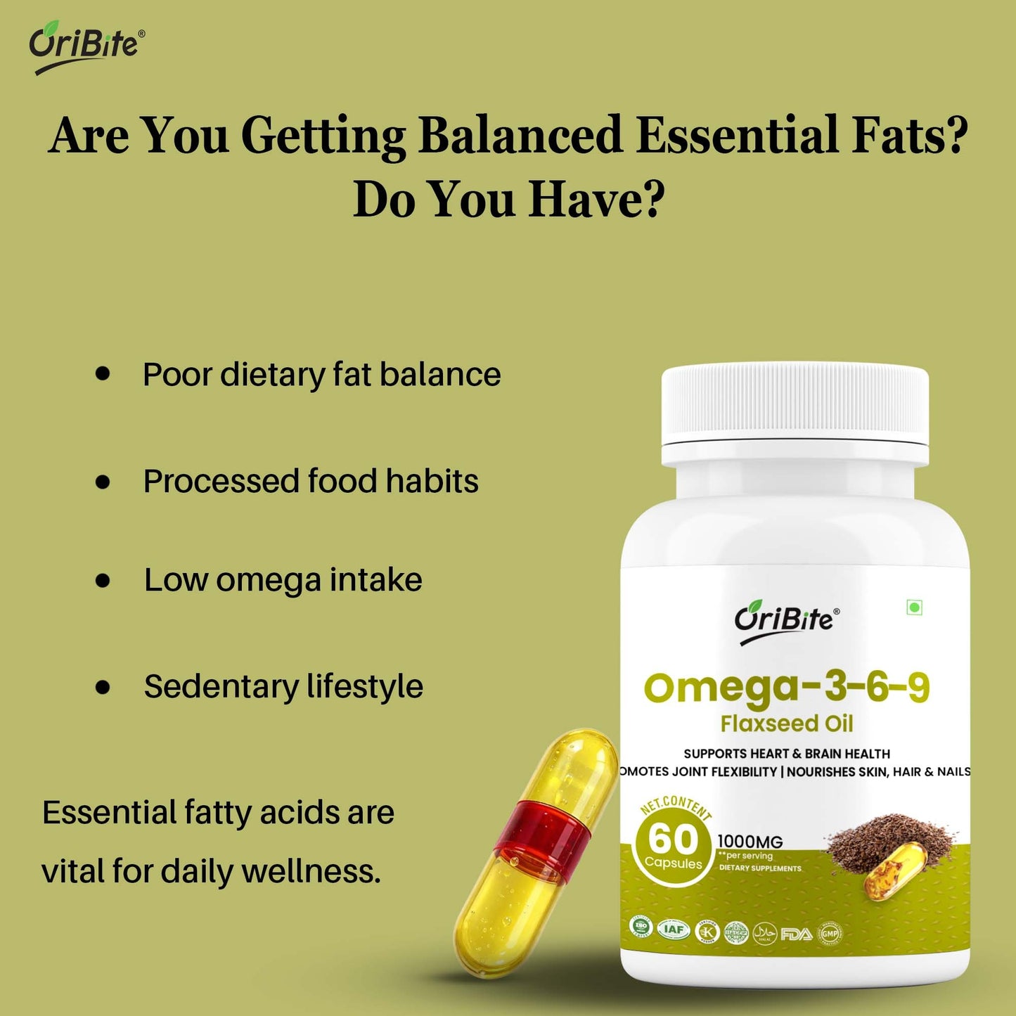 Flaxseed Oil Omega 3 6 9 Capsules for Heart Health