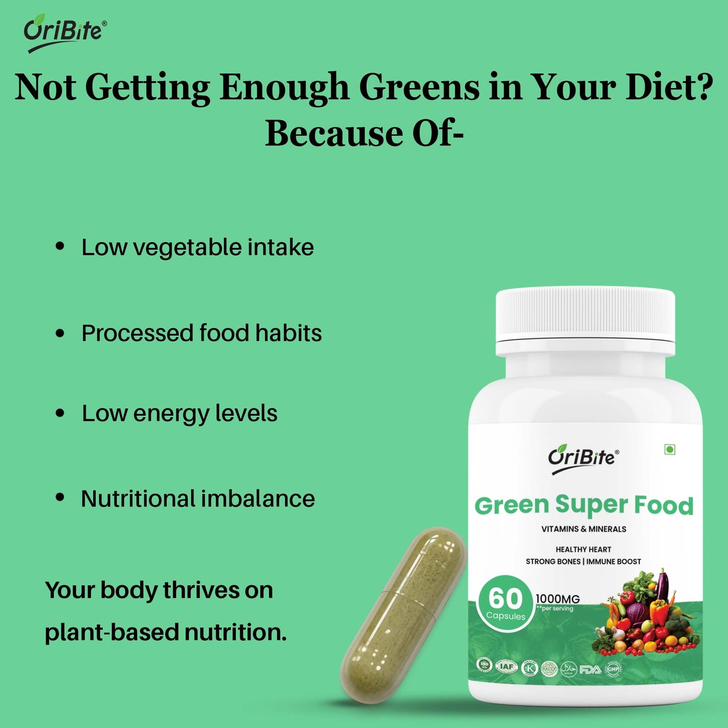 Super Green Superfood Capsules for Immunity & Bone Strength