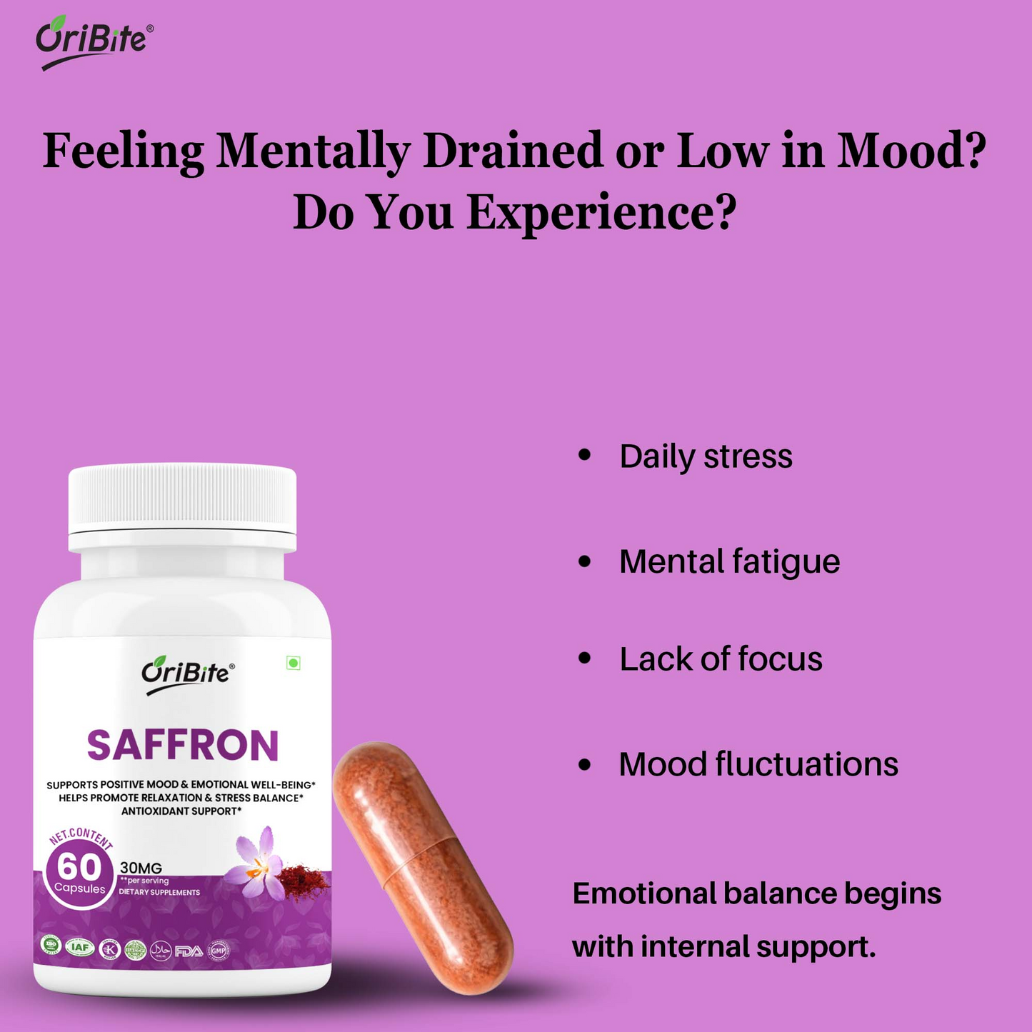 Oribite Saffron Supplement 30mg Capsules (2 Month Supply)