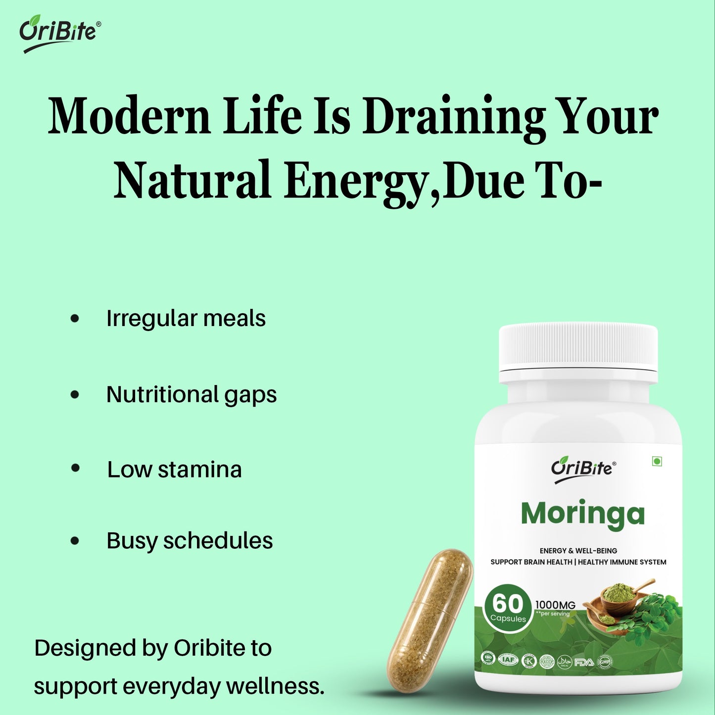 Moringa Oleifera Leaf Extract Capsules for Immunity & Nutrition