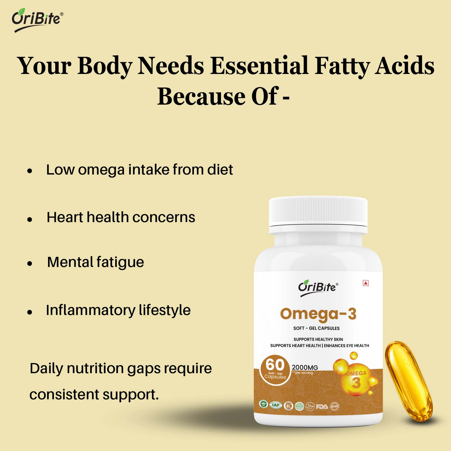 Omega 3 Fish Oil Softgel Capsules for Heart & Brain Health