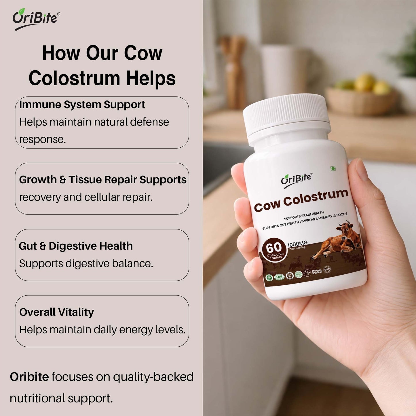 Cow Colostrum Tablets for Immunity & Gut Health - Oribite