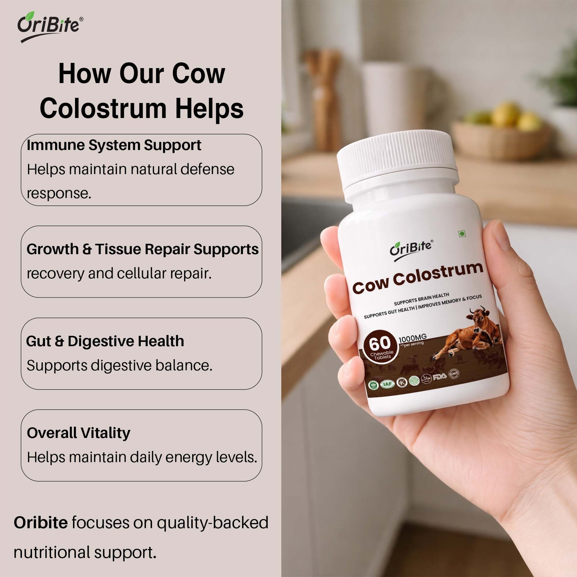 Cow Colostrum Tablets for Immunity & Gut Health - Oribite