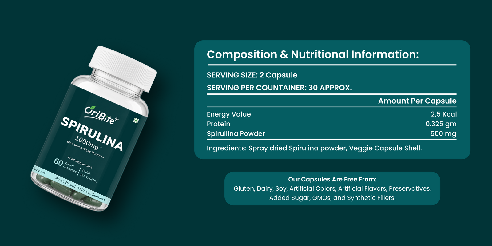 Spirulina Capsules for Plant Based Protein & Immunity