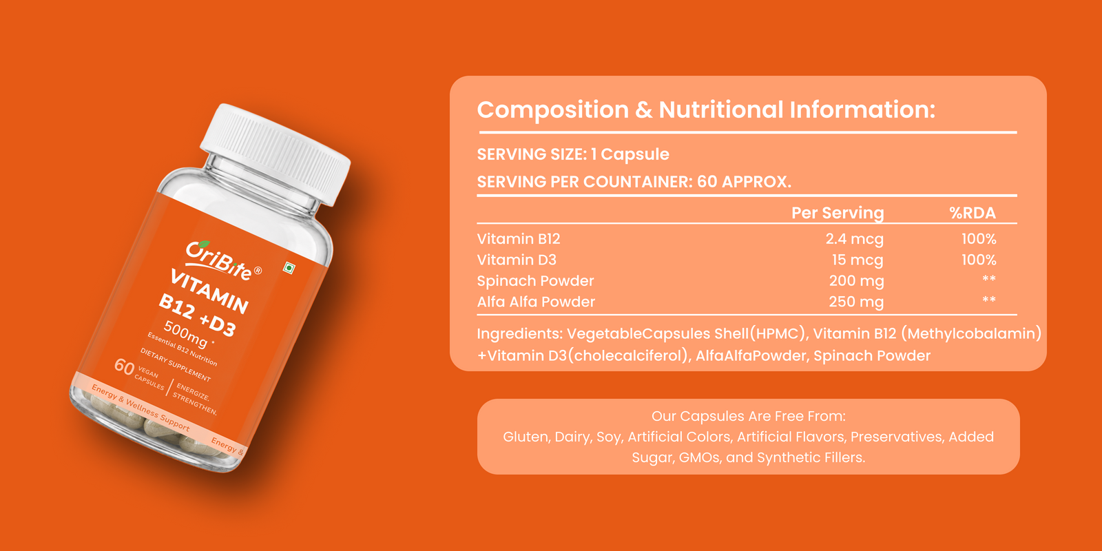 Vitamin B12 & D3 Capsules for Nerve & Bone Health